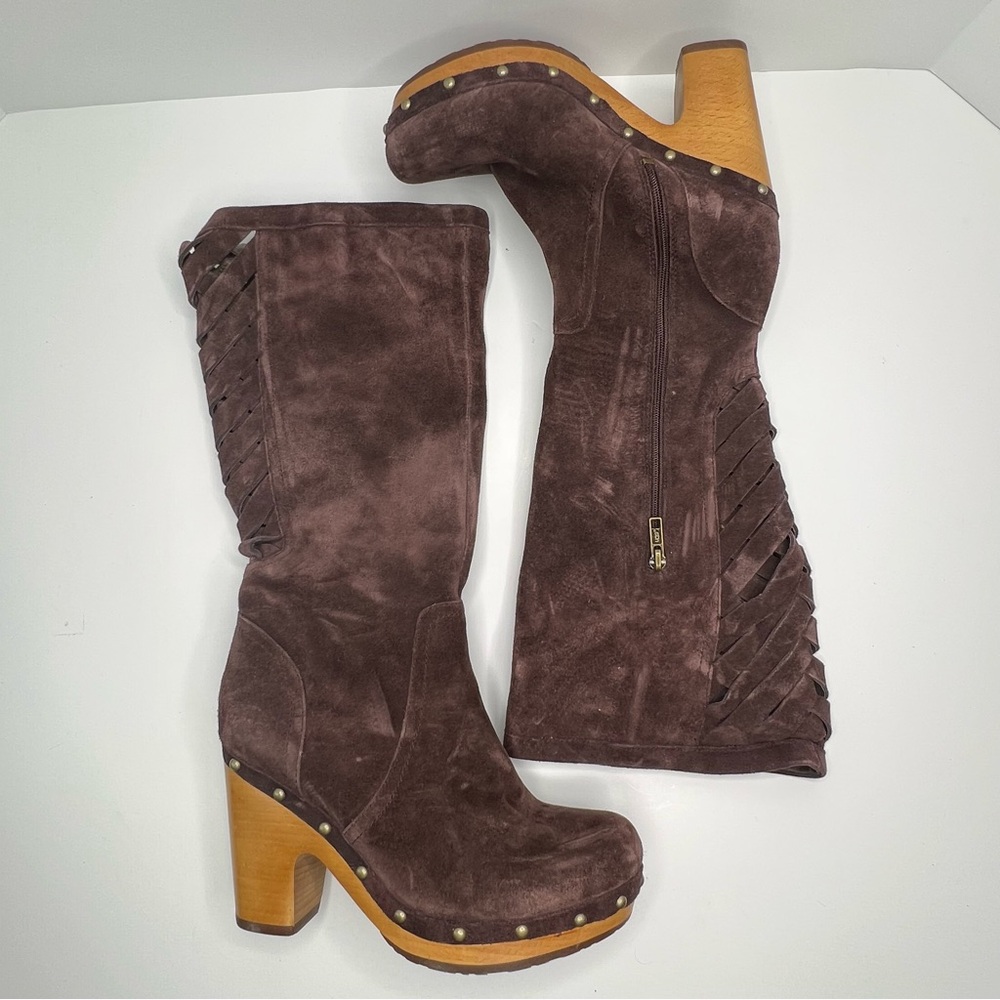 Ugg Australia Rumer Tall Brown Suede Clog Boots  Size 7